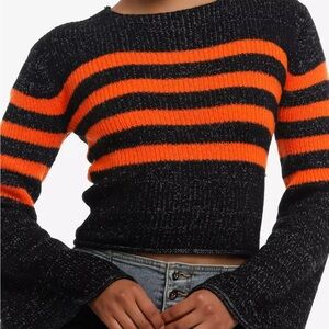 Orange and Black Peppered Knit Girls Crop Sweater Med